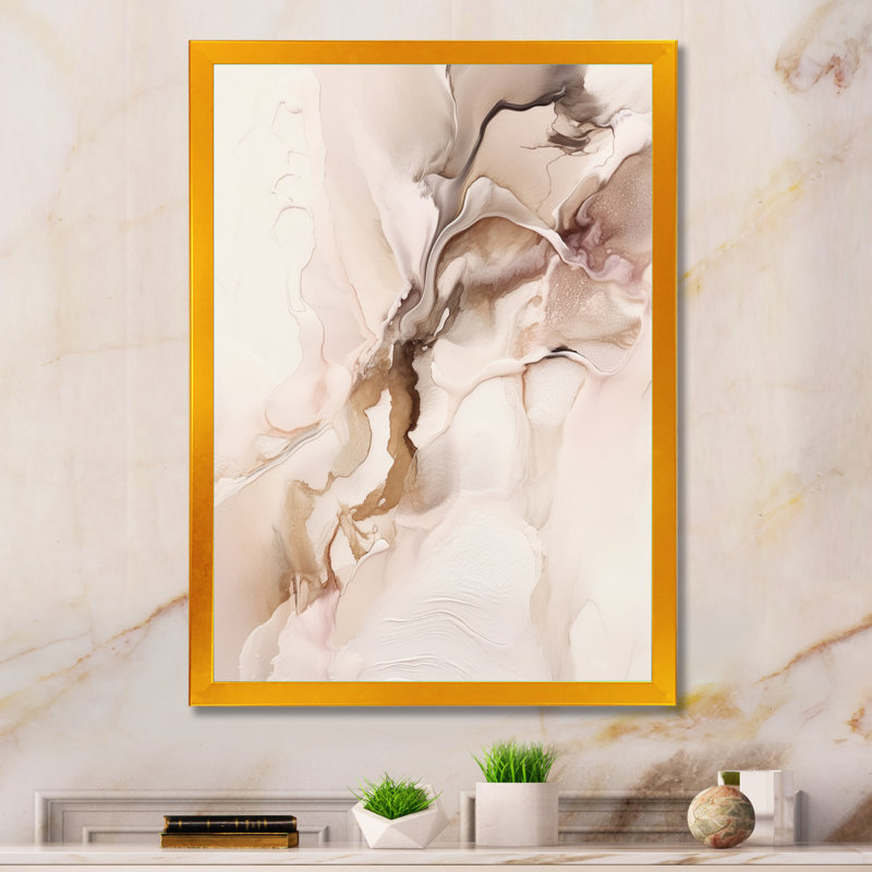 Brun délicat, marbre délicat I - reproductions d'art mural abstraites, H 44 po x l 34 po x P 1,5 po, Encadrement doré