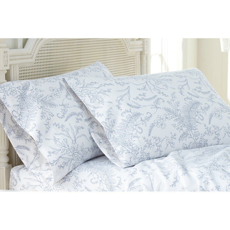 Dunson Print Floral Pillowcase, Queen Pillowcase, White/Blue