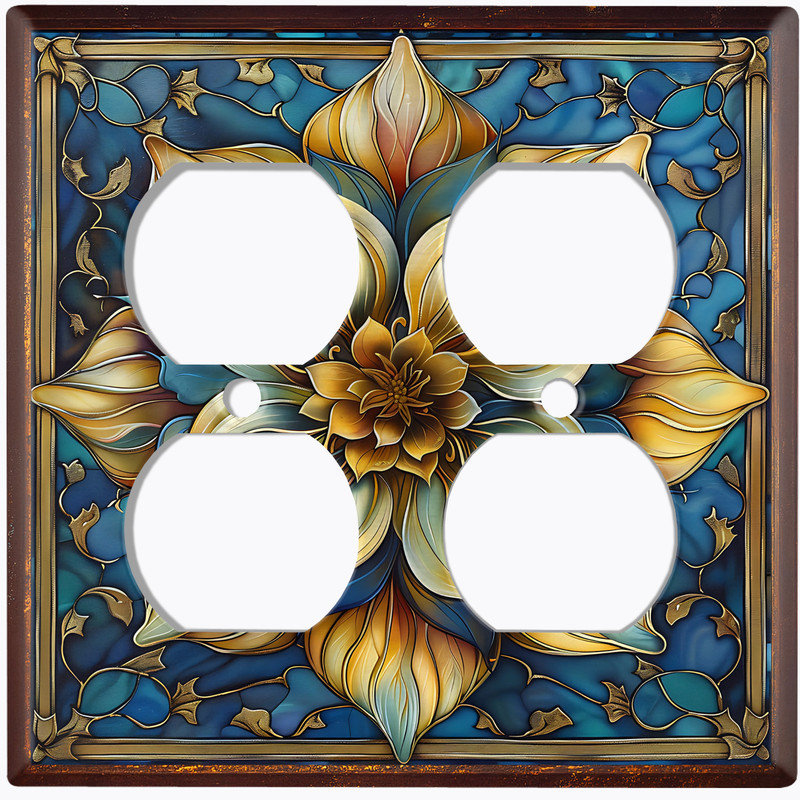 Couvercle de plaque d'interrupteur en métal; IMPRIMÉ US recto-verso 2 bandes - Vitrail fleur de lotus