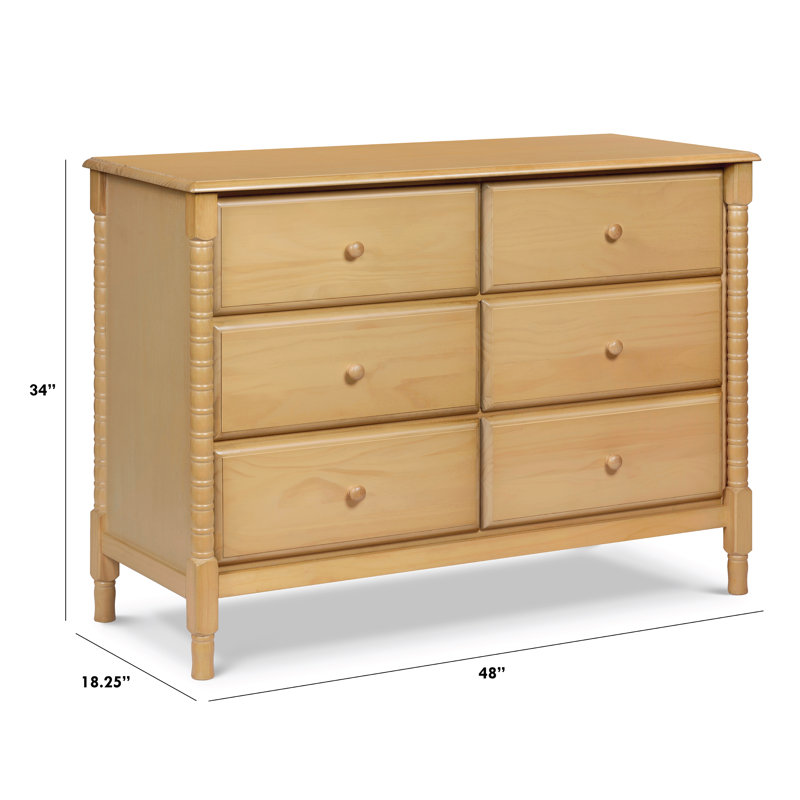 Honey Wood Spindle 6-Drawer Nursery Dresser