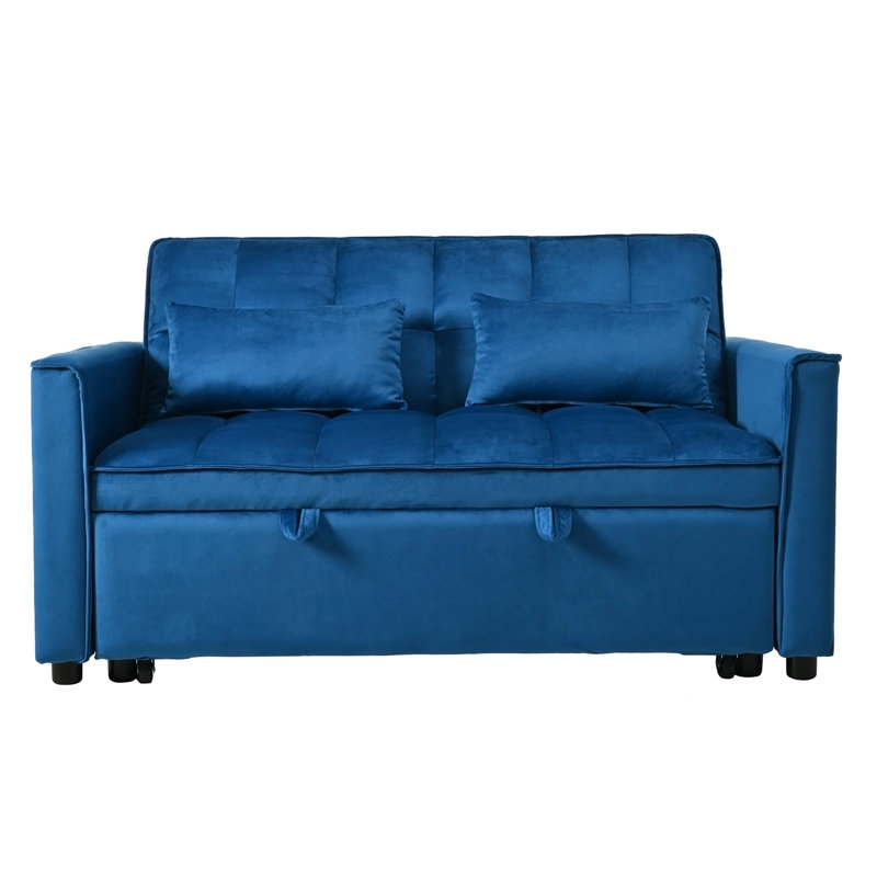 Lit escamotable 3-en-1 avec dossier inclinable et coussins, Bleu