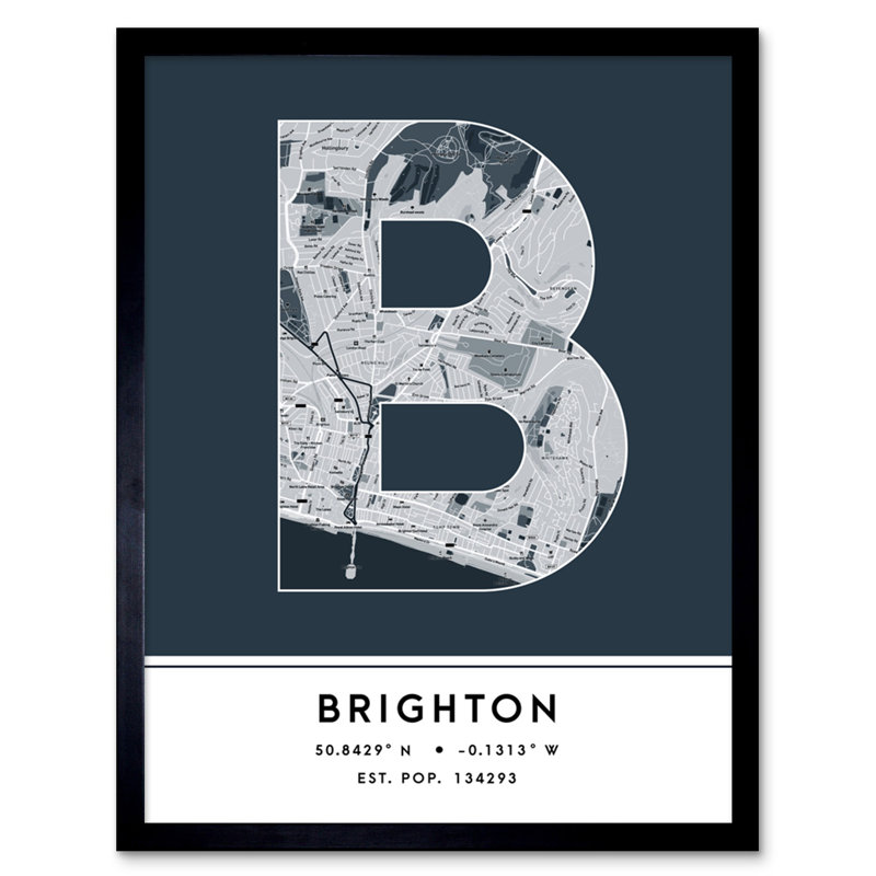 Brighton City Map Brighton Navy - Single Picture Frame Typography