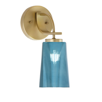 Applique murale Waldes, fini laiton New Age, 11,4 cm (L) x 16,5 cm (H), verre dégradé bleu