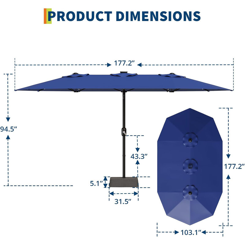 4.5m Double-Sided Outdoor Patio Solar LED Umbrella with Base, Crank-Operated Large Sun Shade for Backyard Garden Dining for 2 to 8 Guests