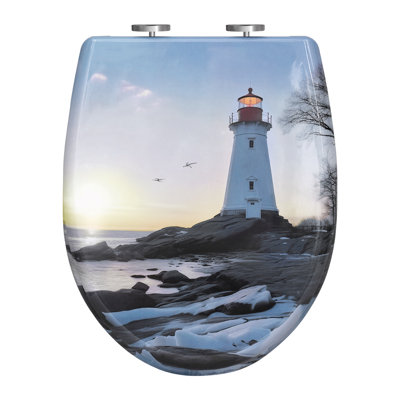 Toilet Seat Soft Close, Quick Release Toilet Seat Adjustable, Top/Bottom Mounting, O-Shape With Beacon Pattern, Duroplast