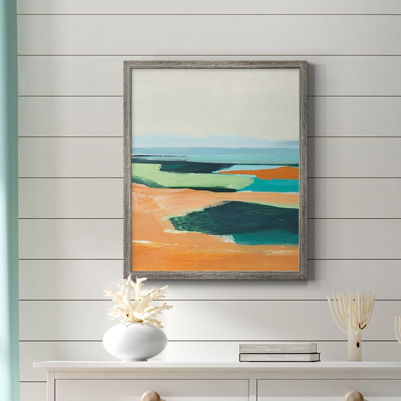Toile encadrée de qualité supérieure turquoise et orange II - prête à être accrochée, Gris, H 24 po x l 20 po