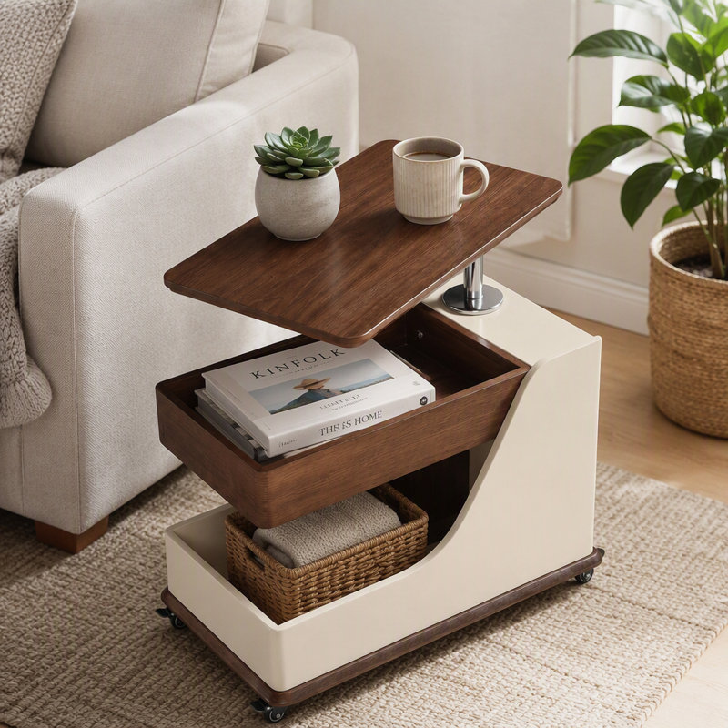 Table d'appoint à hauteur réglable avec rangement et roulettes