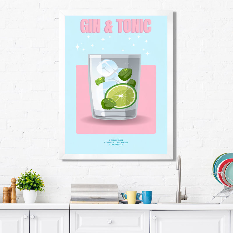 Gin & Tonic In A Rocks Glass I - Décoration murale cocktails, Cadre photo blanc, H 32 po x l 16 po