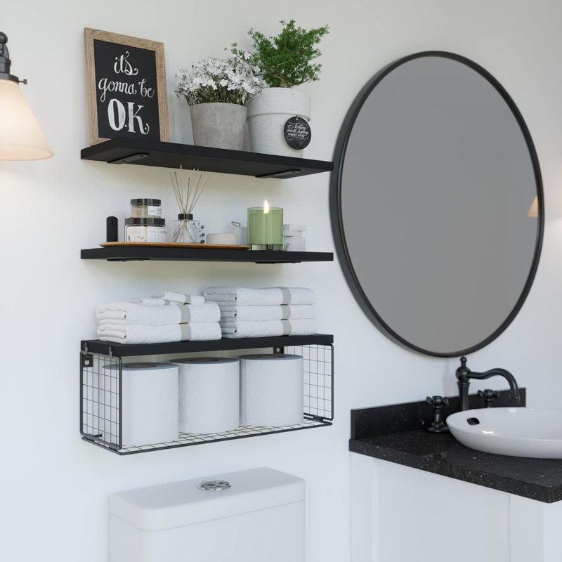 Akershus Wall Bathroom Shelves, Satin Black