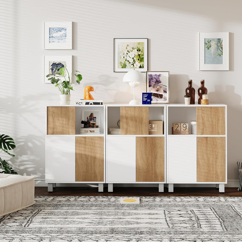 Buffet de cuisine avec armoire de rangement, armoire de rangement pour salle de bain en bois avec tablette réglable et porte de grange coulissante, console de bar pour la salle à manger, le vestibule et le vestibule