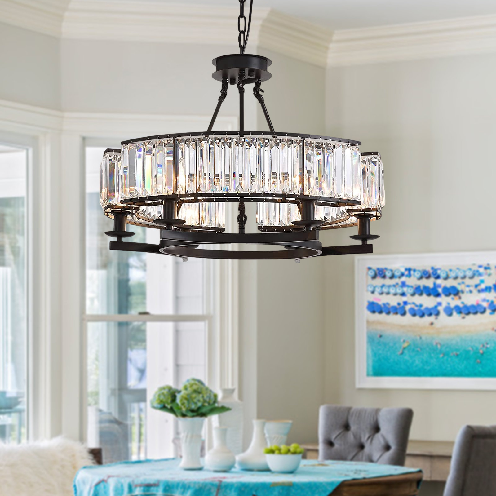 Wagon wheel clearance crystal chandelier