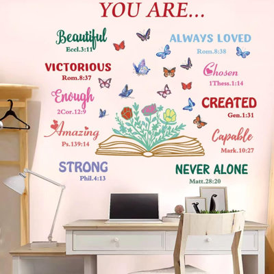 «Girl You Are Beautiful», citation inspirante, autocollants muraux, autocollants muraux, elfes floraux, autocollants muraux, fleurs, fée papillon, autocollants muraux amovibles, vinyle, chambre d'enfant, chambre d'enfant, salon, salle de bain, décorat