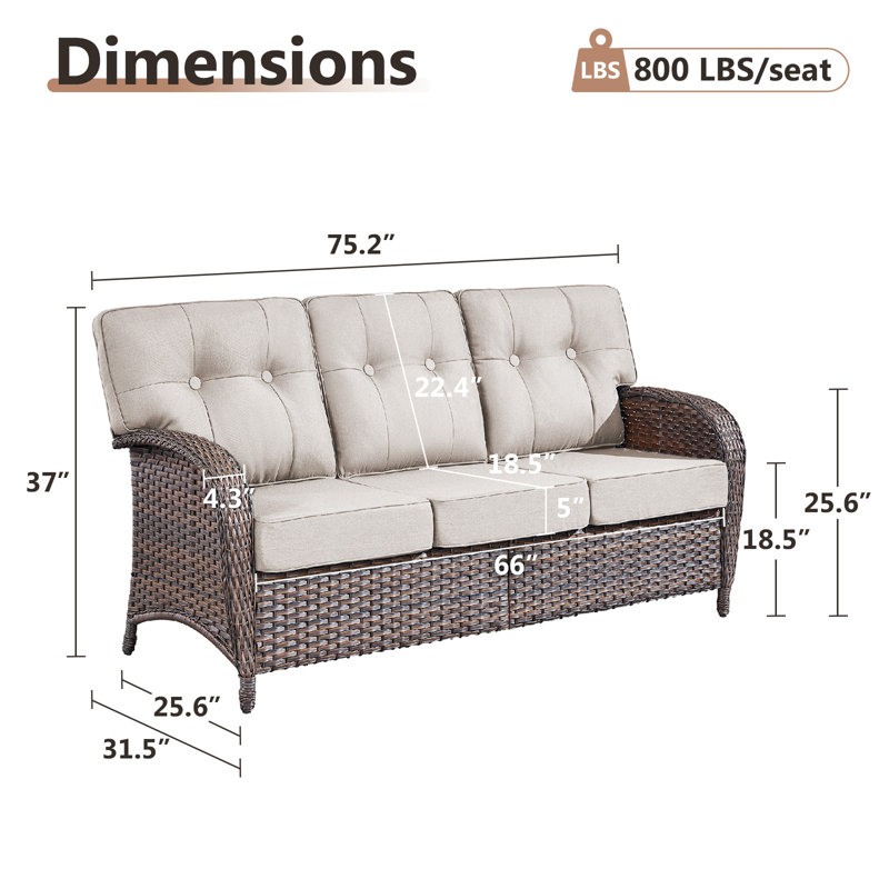 Canapé d'extérieur en rotin 75 po Agnes, Beige