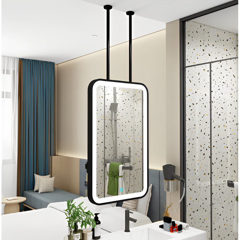 Black Portrait Rectangular Ceiling Suspended Mounted Double Side Led Mirror