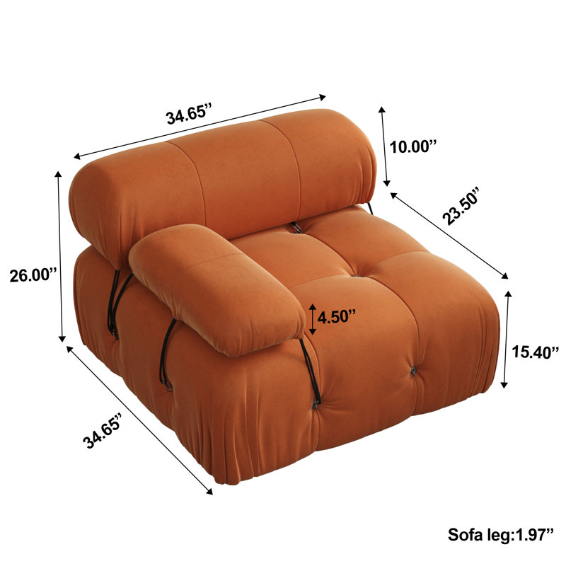 Chaise rembourrée en tissu de velours simple à un bras, Orange