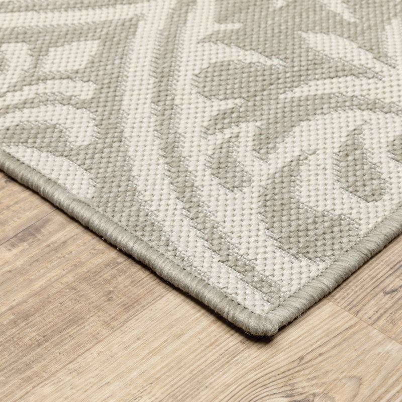 Tapis intérieur / extérieur gris / ivoire Anne, Rectangle 9 pi 10 po x 12 pi 10 po