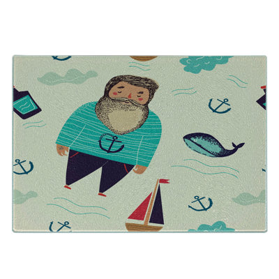 Ambesonne Sailboat Tempered Glass Cutting Board Potbelly Sailor Multicolor