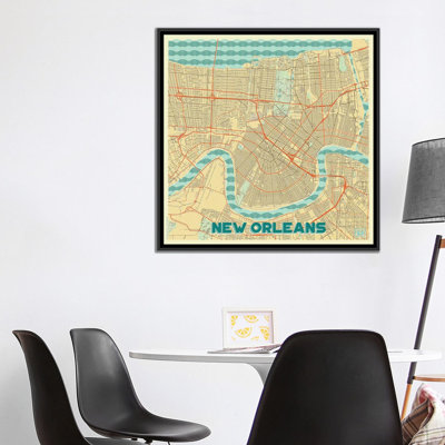 « new orléans rétro urban blueprint map », impression sur toile