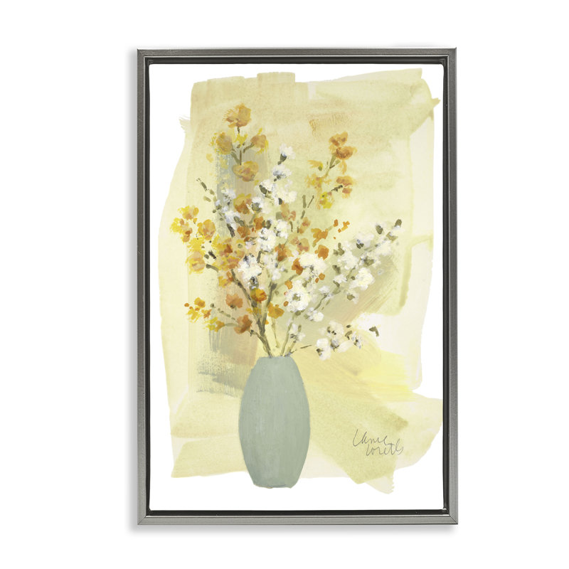 «Wildflowers Bloom Blue Vase» par Lanie Loreth, H 25 po x l 17 po, Cadre flottant gris lustré