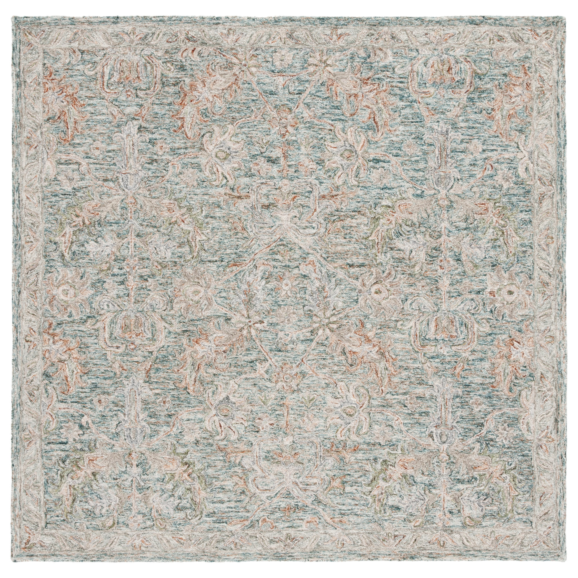 Zenaida Hand Tufted Wool/Cotton Oriental Rug in Teal/Green, Square 6'