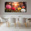 Ensemble de 3 tableaux sur toile tendue représentant des pivoines au coucher du soleil sur une forêt-227307911