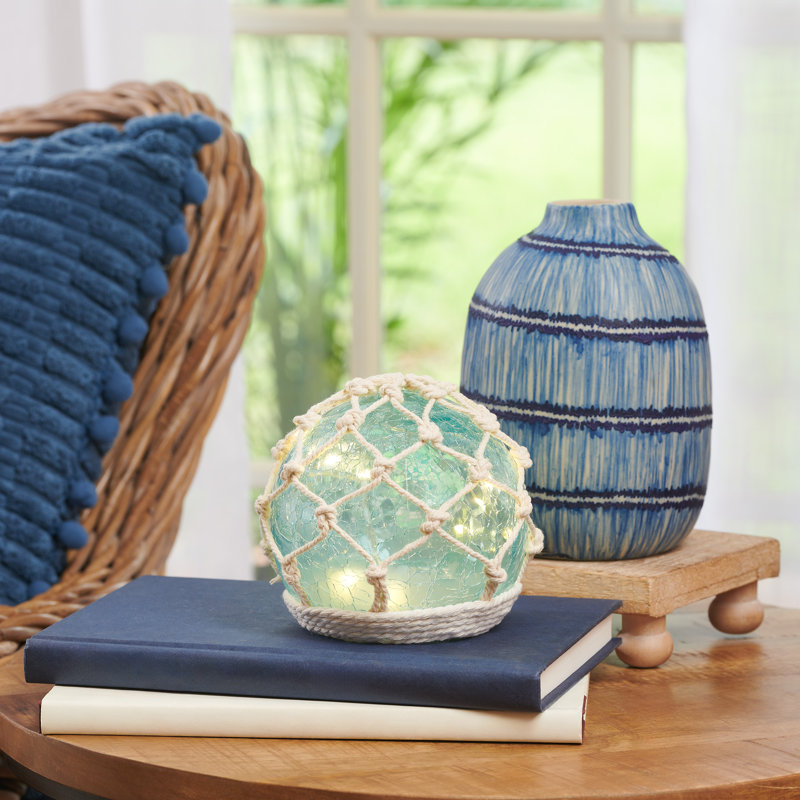 4.4"H Sea Glass Mini Orb Lighting Turqouise, Blue/Clear