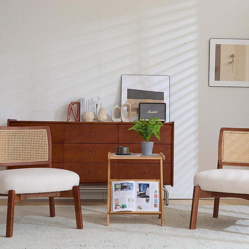 [Ensemble de 2] Méridienne beige moderne avec dossier tissé, structure en bois robuste, sièges d'appoint minimalistes et élégants pour le salon, la chambre à coucher ou le bureau