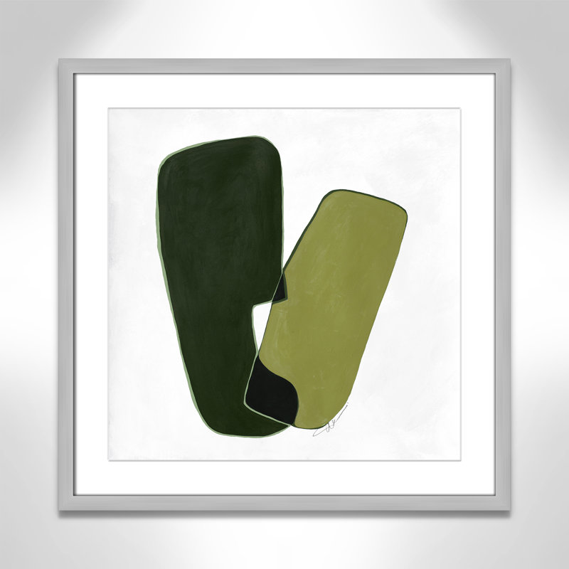 «Unity Green II» par Casa Fine Arts, H 23,5 po x l 23,5 po x P 1,25 po, Impression encadrée argentée avec passe-partout
