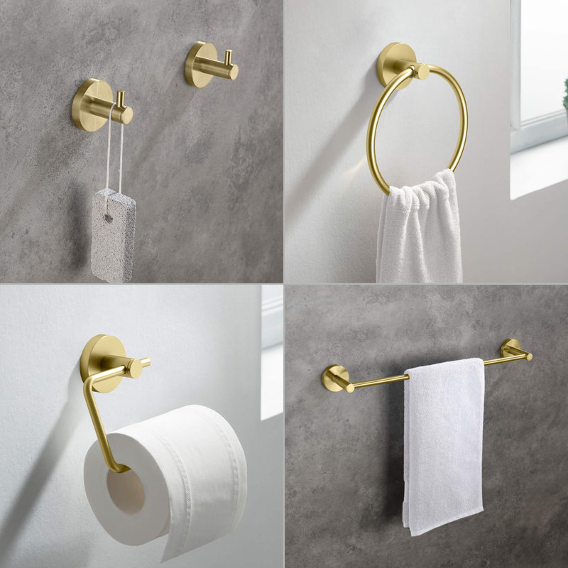 Circular 5 - Piece Bathroom Hardware Set, Brushed Gold