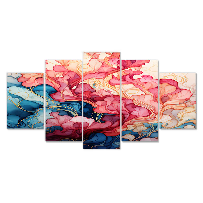 Kensley - Art mural abstrait 5 pièces, H 32 po x l 60 po