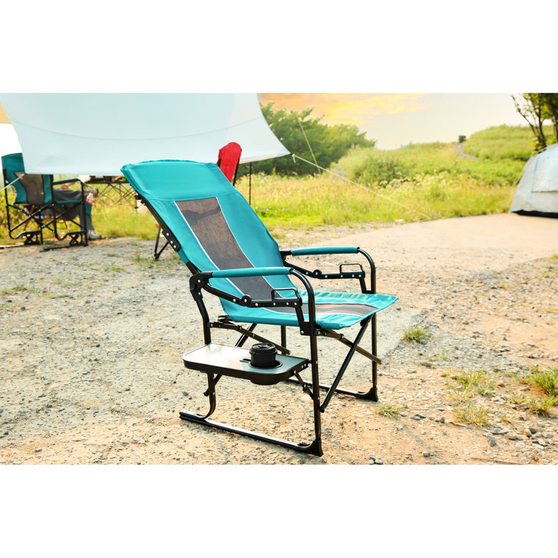 Heavy Duty Folding Camping Chair With Side Table - Blue For Backpacking, Beach, Lawn Portable Sport Games, Garden