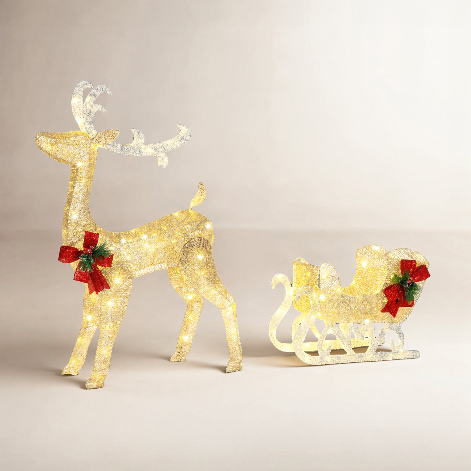 Lighted Christmas Reindeer and Santa's Sleigh