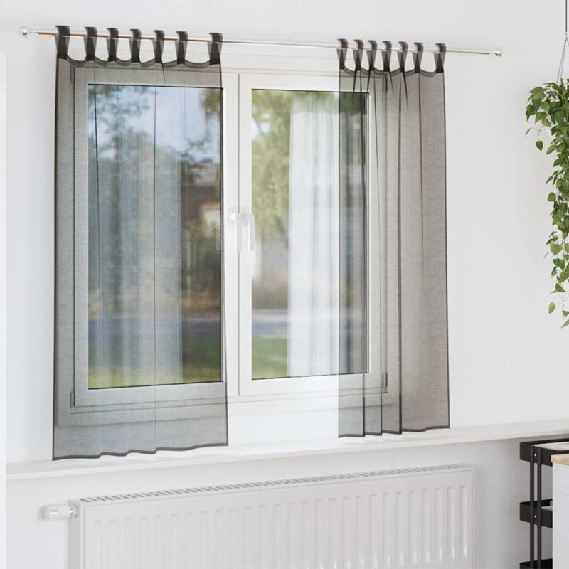 Voile Curtains With Tab Top 2 Pcs, 140cm Width x 140cm Drop, Black
