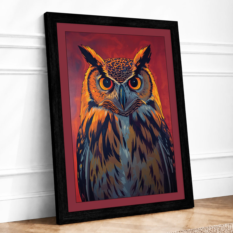 Eagle Owl Gaze Modern - Framed Print, A3 - 42.0 x 29.7 cm, Black