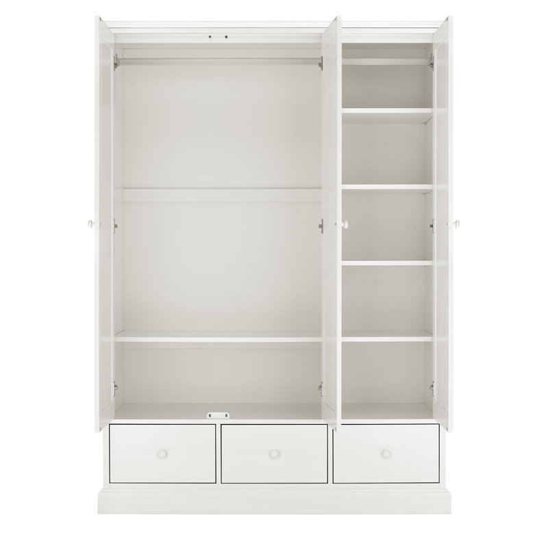 Carolina 3 Door Solid + Manufactured Wood Wardrobe, White