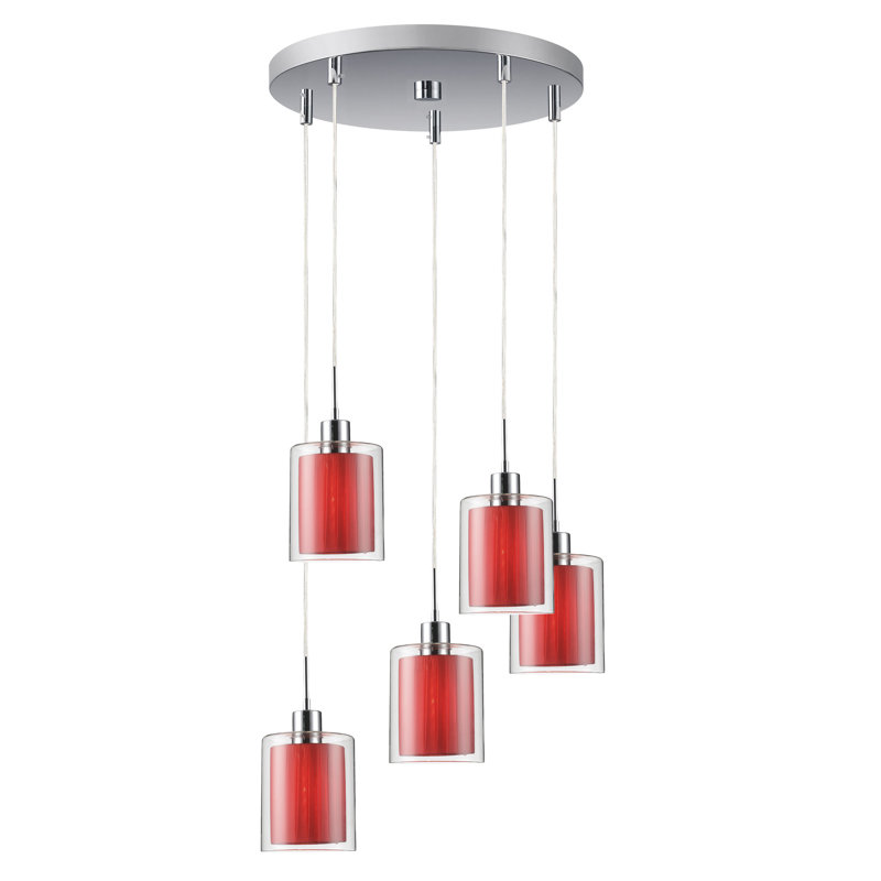 Luminaire suspendu cylindre grappe 5 lumières Pittsfield, Chrome, Opale