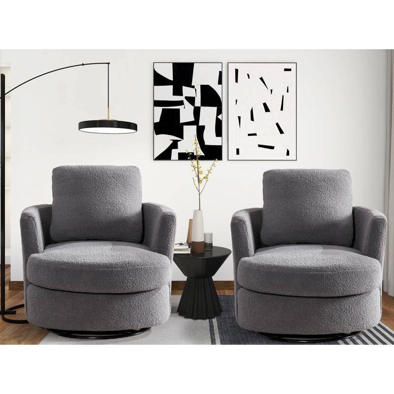 Ottelia 32.2'' Wide Slipcovered Swivel Barrel Chair, Gray Boucle