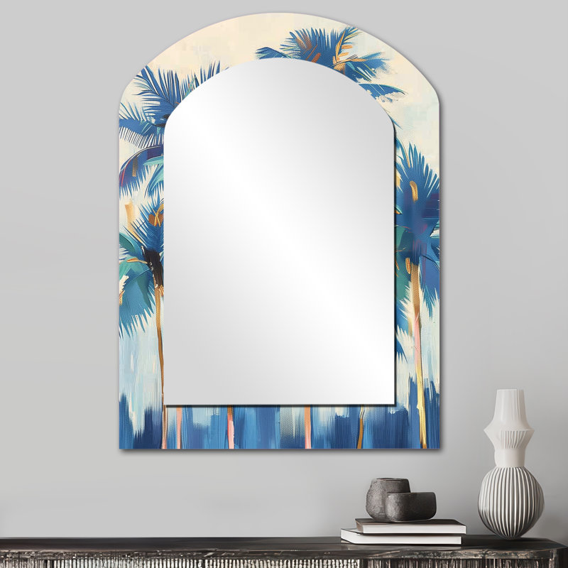 Palmier bleu et doré forêt en Californie II - miroir mural tropical, 34 po x 25 po