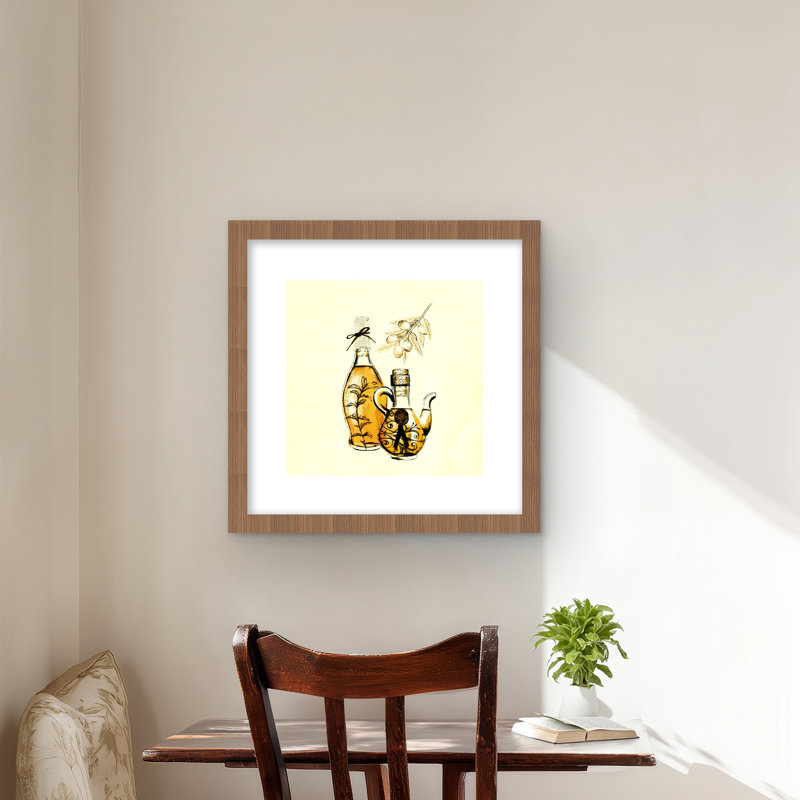 Deux bouteilles d'huile d'olive - impression encadrée avec passe-partout, Brun