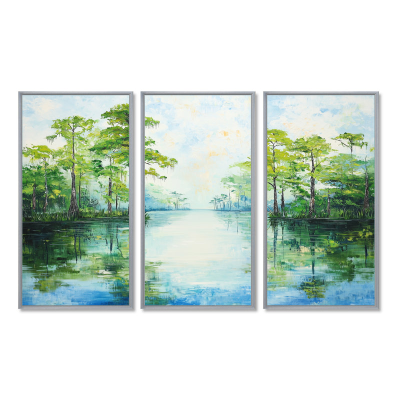 Ensemble de décorations murales Caddo Lake - Texas, H 40 po x l 60 po, Argent argent, Reproduction avec cadre flottant