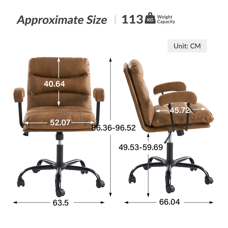 Takisa Modern Swivel Office Chair with Adjustable Height and Tilt Lock, Camel