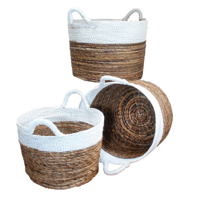 Ensemble de paniers 3 pièces en fibre de raphia et en rotin handwoven banane