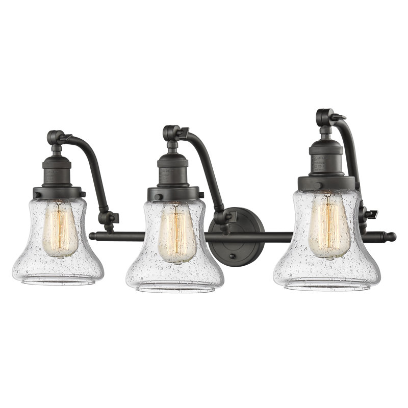 Purcellville 3 - Light Dimmable Vanity Light, Cased Matte White Seedy, Oil Rubbed Bronze, 6 Watt Vinage LED Bulb