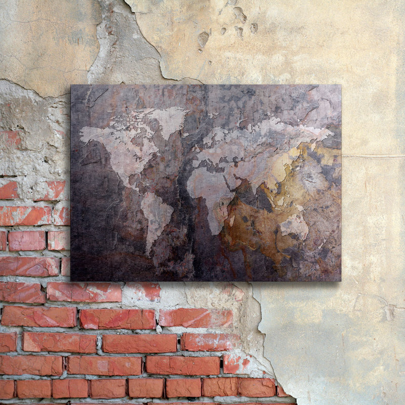 « world map-rock », impression sur métal