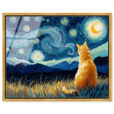«Spiraling Night I», reproduction d'art encadrée à chat par Art Remedy, cadre doré, 36 x 30