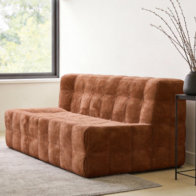 Orange Velvet Double Sofa, with High-Density Foam, Frame-Free Waffle Pattern Design Fast Dispatch From UK Warehouse – Dispatched Within 2 Days