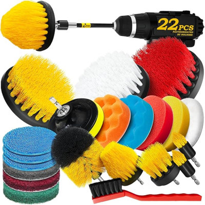 22Pack Drill Brush Attachments Set,Scrub Pads & Sponge, Buffing Pads,Power Scrubber Brush,Car Polishing Pad Kit,Wax Applicator Pad,Car Cleaning Kit,Ma