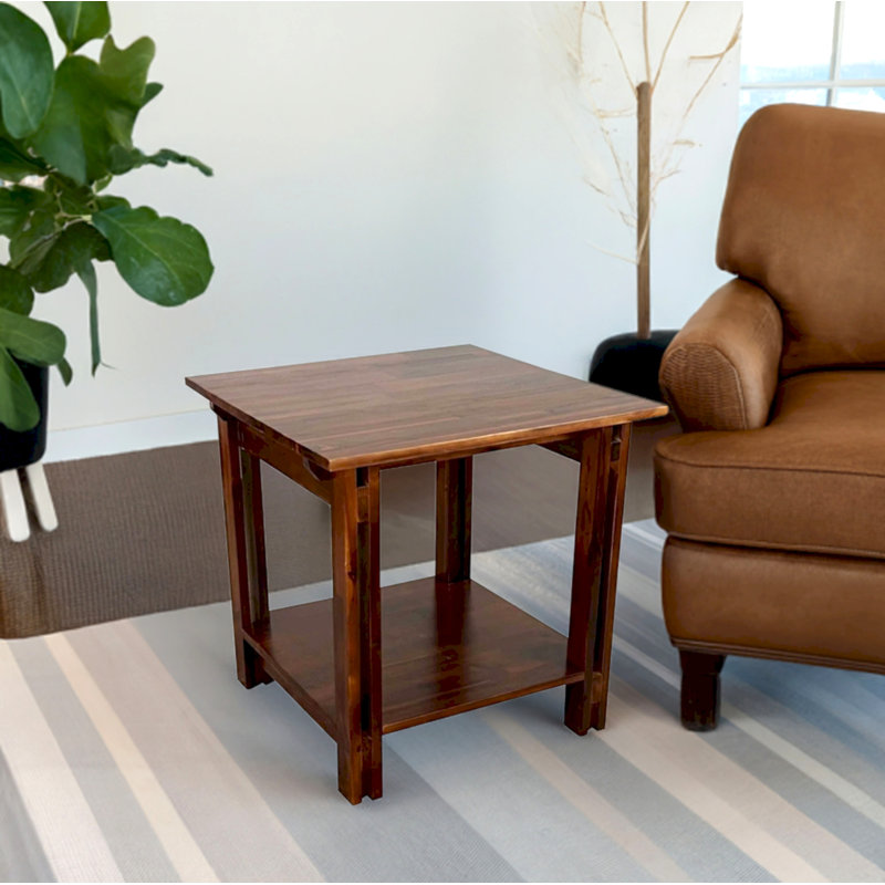 Table de bout en bois massif avec rangement Damius, Acajou