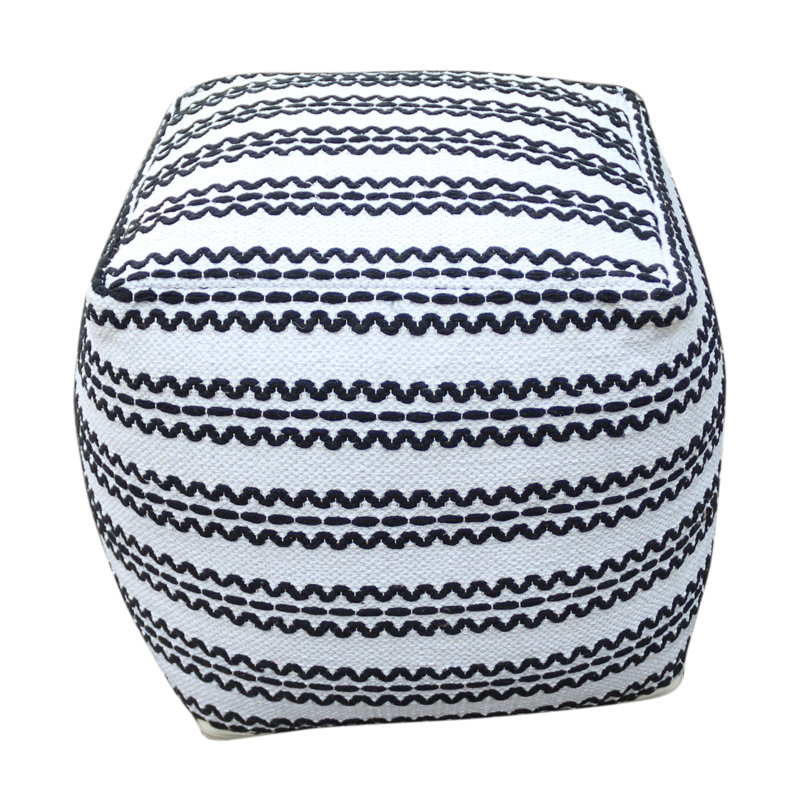 Handcrafted Fabric Pouf, Natural with Black