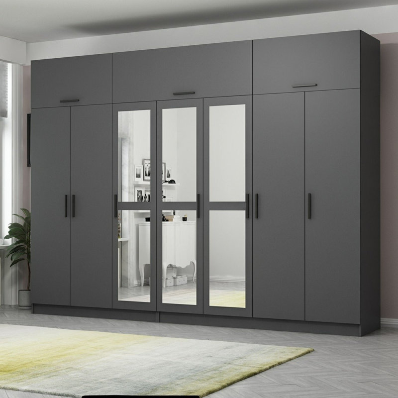 Elina 4 Door Manufactured Wood Wardrobe, 235cm H x 315cm W x 52cm D, Black